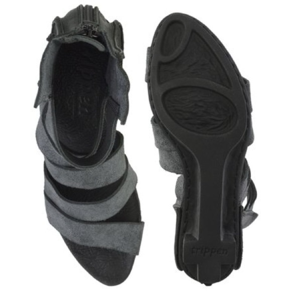 Trippen Zita Gladiator Metallic Leather Strappy Black Wedge Sandal Size 9.5 - Picture 5 of 14